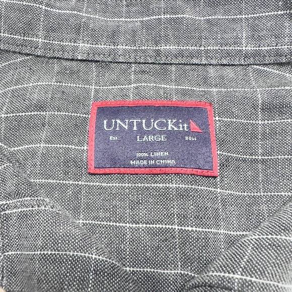 UNTUCKit | Men | Chauvin Gray Checker 100% Linen Button Up Shirt | Size Large - Picture 7 of 11